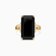 The Eclipse 14K Yellow Gold Onyx and Diamond Ring, 9.65 TCW, features a striking rectangular black onyx framed by vertical rows of sparkling white diamonds.