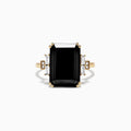 The Eclipse 14K Yellow Gold Onyx and Diamond Ring, 6.73 TCW, features a striking rectangular black onyx center accented by baguette and round diamonds, all set on a polished yellow gold band.