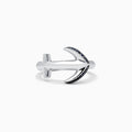 Men’s Sterling Silver and Black Sapphire Anchor Ring, 0.14 TCW, features small black sapphires on one side and is beautifully displayed on a white background.
