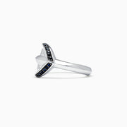 Men’s Sterling Silver and Black Sapphire Anchor Ring, 0.14 TCW, features small black sapphires on one side and is beautifully displayed on a white background.