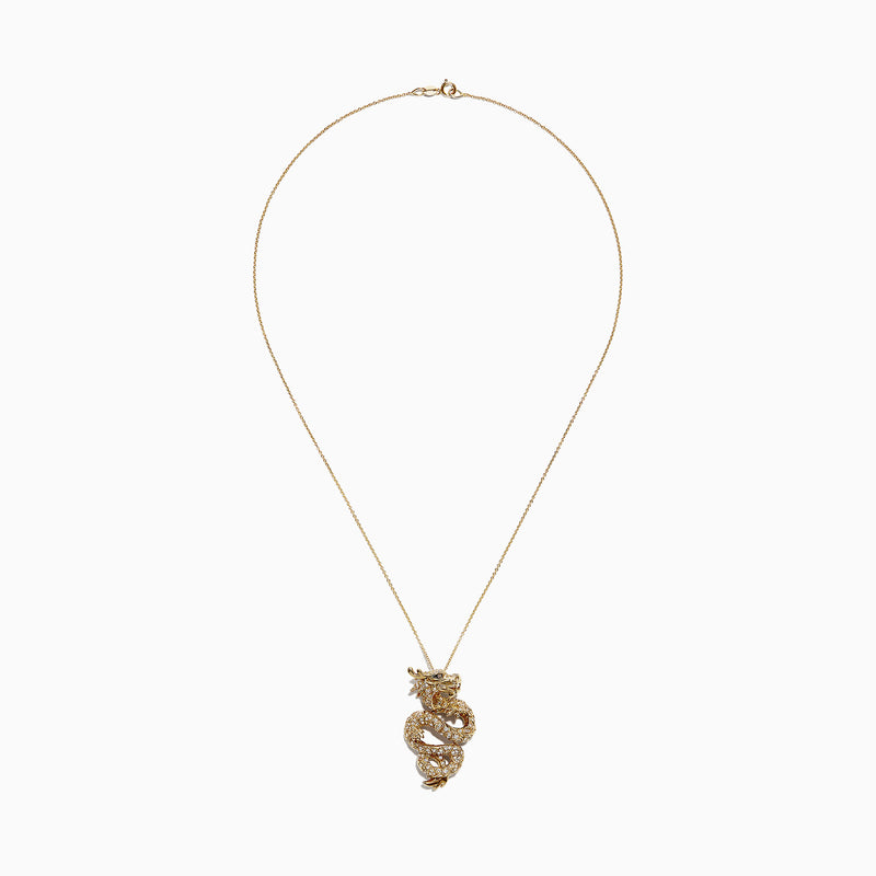 The Safari 14K Yellow Gold Diamond Dragon Pendant, 0.59 TCW, features a detailed dragon design encrusted with diamonds for a bold statement look.