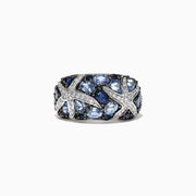 The Seaside 14K White Gold Sapphire & Diamond Starfish Ring, 3.71 TCW, features multiple sparkling starfish designs set with sapphires and diamonds for a radiant seaside-inspired look.