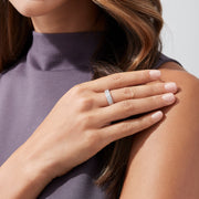 The Pave Classica 14K White Gold Three Row Pave Diamond Band, 0.84 TCW, features multiple rows of sparkling diamonds set in sleek white gold and is displayed against a plain white background.
