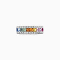The Watercolors 14K White Gold Sapphire & Diamond Ring, 1.46 TCW, displays a row of square rainbow sapphires bordered by two rows of sparkling diamonds.