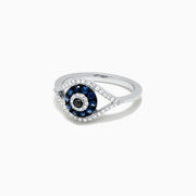 The Novelty 14K White Gold Blue Sapphire & Diamond Evil Eye Ring, 0.45 TCW, features a unique design with concentric blue sapphires and diamonds for a captivating look.