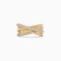 The DOro 14K Yellow Gold Diamond Crossover Ring features multiple crisscrossing bands adorned with 0.40 TCW of sparkling white diamonds, shown on a plain white background.
