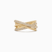 The DOro 14K Yellow Gold Diamond Crossover Ring features multiple crisscrossing bands adorned with 0.40 TCW of sparkling white diamonds, shown on a plain white background.