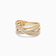 The DOro 14K Yellow Gold Diamond Crossover Ring features multiple crisscrossing bands adorned with 0.40 TCW of sparkling white diamonds, shown on a plain white background.