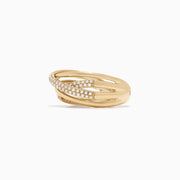 The DOro 14K Yellow Gold Diamond Crossover Ring features multiple crisscrossing bands adorned with 0.40 TCW of sparkling white diamonds, shown on a plain white background.