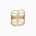 The DOro 14K Yellow Gold Diamond Negative Space Ring, 0.54 TCW, features an openwork petal design with overlapping rows of sparkling white diamonds and elegant negative space for a brilliant look.