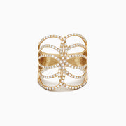 The DOro 14K Yellow Gold Diamond Negative Space Ring, 0.54 TCW, features an openwork petal design with overlapping rows of sparkling white diamonds and elegant negative space for a brilliant look.