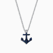 A Seaside 14K white gold anchor pendant by Effy, featuring sapphires and diamonds (0.29 TCW).