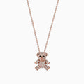 A 14K rose gold chain necklace featuring a Novelty Diamond Teddy Bear Pendant (0.51 TCW), displayed on a plain white background.