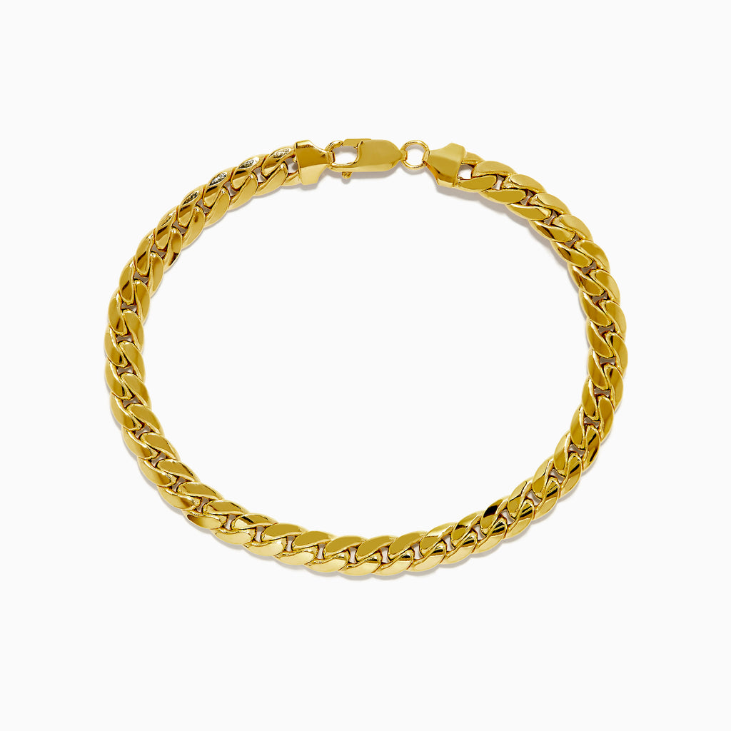 The 14K Yellow Gold 9 Cuban Chain Link Bracelet is displayed in a circular shape on a white background, featuring a secure lobster clasp.