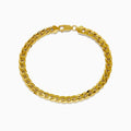 The 14K Yellow Gold 9 Cuban Chain Link Bracelet is displayed in a circular shape on a white background, featuring a secure lobster clasp.
