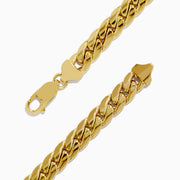 The 14K Yellow Gold 9 Cuban Chain Link Bracelet is displayed in a circular shape on a white background, featuring a secure lobster clasp.