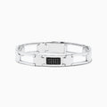 The Mens Sterling Silver Black Sapphire Link Bracelet features a geometric design with a rectangular black sapphire accent at the center.