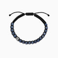 The Mens Sterling Silver Coral String Bracelet features an adjustable black cord with round dark blue beads, a single sterling silver accent bead, and refined Effy-inspired style, shown on a white background.
