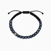 The Mens Sterling Silver Coral String Bracelet features an adjustable black cord with round dark blue beads, a single sterling silver accent bead, and refined Effy-inspired style, shown on a white background.