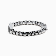 Mens 925 Sterling Silver Chain Link Black Spinel Bracelet, 3.15 TCW, features a rectangular black plate with shiny spinel stones and is shown on a plain white background.