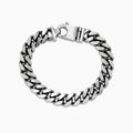 The Mens 925 Sterling Silver Chain Link Bracelet features thick Cuban links and a secure box clasp, displayed in a circular shape on a white background.