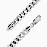 The Mens 925 Sterling Silver Curb Chain Bracelet features thick, closely linked curb-style links and a lobster clasp, shown in a circular shape on a plain white background.