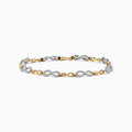 The Duo 14K Two Tone Gold Diamond Infinity Tennis Bracelet 0.53 TCW features alternating twisted gold and silver links, each set with sparkling diamonds, displayed on a plain white background.