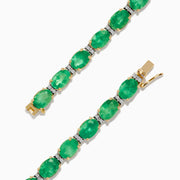 The Brasilica 14K Yellow Gold Emerald and Diamond Bracelet features round green emeralds in prong settings, shown on a white background.