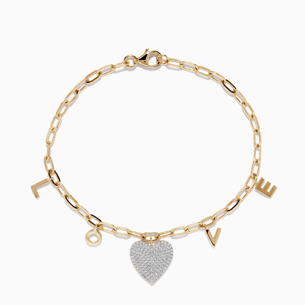 Effy Novelty 14K Yellow Gold Diamond Paperclip Love Bracelet