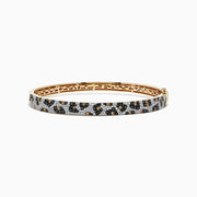 The Signature 14K Yellow Gold Diamond Panther Spot Bangle showcases a leopard print with black, brown, and white stones and an elegant openwork interior design.