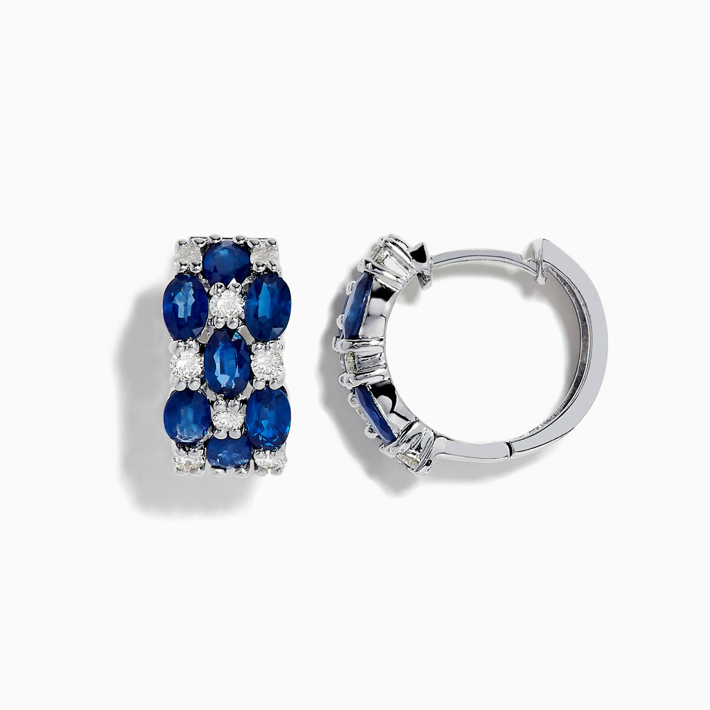 Effy 14K White Gold Sapphire and Diamond Huggie Hoop Earrings