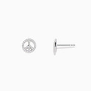 A pair of 925 Sterling Silver Diamond Peace Sign Stud Earrings, featuring small round studs with clear sparkling stones on a white background.