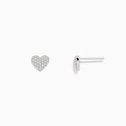 A pair of 925 Sterling Silver Diamond Heart Stud Earrings, encrusted with sparkling clear stones, displayed on a plain white background.