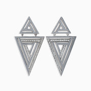 The 925 Sterling Silver Diamond Retro Earrings (0.26 TCW) feature layered open triangles with embedded clear stones outlining the inner shapes, blending retro style with a modern geometric design.