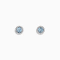 Aquarius 14K White Gold Aquamarine and Diamond Earrings, 1.12 TCW—round studs featuring aquamarine gems encircled by diamonds, set in white gold on a plain white background.