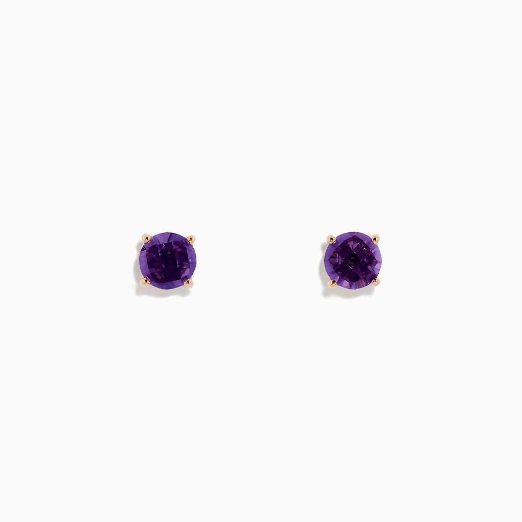 The 14K Rose Gold Amethyst Stud Earrings, 1.81 TCW, each feature a round, faceted amethyst gemstone in a four-prong rose gold setting, shown against a plain white background.