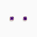 A pair of 14K Yellow Gold Amethyst Stud Earrings featuring square-cut purple gemstones, shown on a plain white background.