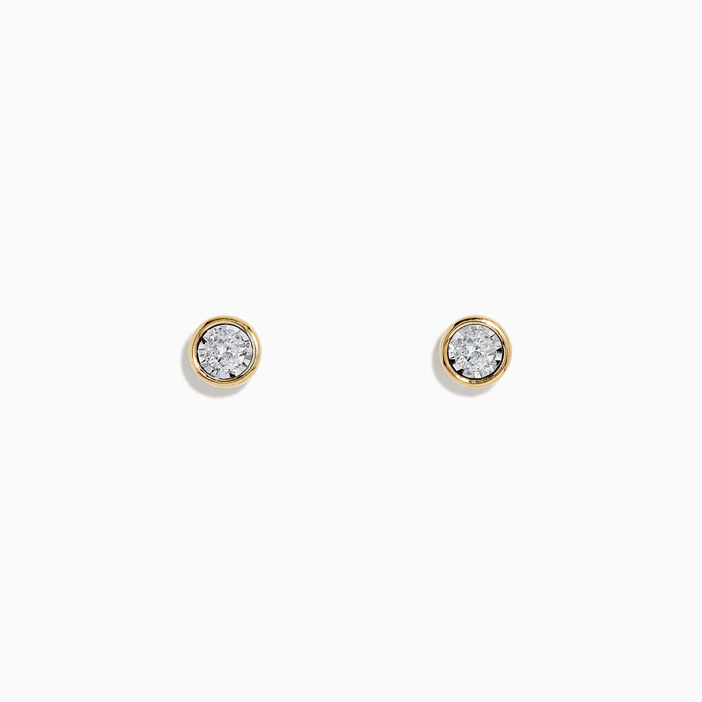 The 14K Two-Tone Gold Bezel Set Diamond Solitaire Stud Earrings (0.23 TCW) feature sparkling diamonds in a classic bezel setting, reminiscent of timeless solitaires, showcased against a plain white background.