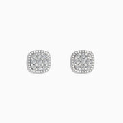 A pair of Pave Classica 14K White Gold Diamond Square Stud Earrings featuring a double halo of sparkling diamonds, shown against a plain white background.
