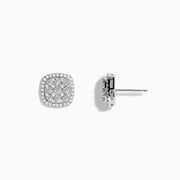 A pair of Pave Classica 14K White Gold Diamond Square Stud Earrings featuring a double halo of sparkling diamonds, shown against a plain white background.