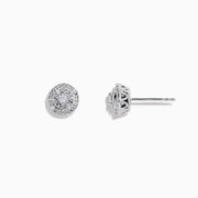 A pair of 925 Sterling Silver Diamond Pave Stud Earrings, 0.10 TCW, shown with one earring facing front and the other from the side, featuring sparkling round stones in a classic stud setting.