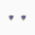 The Nahla Siri 14K Rose Gold Tanzanite & Diamond Earrings (1.19 TCW) feature triangular blue tanzanites bordered by sparkling diamonds, set in rose gold and shown against a white background.