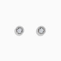 The Pave Classica 14K White Gold Diamond Halo Stud Earrings, featuring 0.48 TCW diamonds, are displayed on a plain white background.