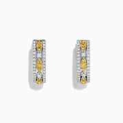 A pair of Canare 14K White Gold 5/8 Yellow Diamond Hoop Earrings, 0.67 TCW, featuring sparkling yellow diamonds set in white gold in an elegant vertical hoop design.