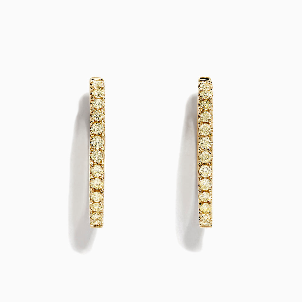 The Canare 14K Yellow Gold Yellow Diamond 7/8 Hoop Earrings, 0.57 TCW, are shown vertically against a white background with soft shadows.