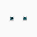 The 14K White Gold Blue Diamond Stud Earrings, 1.03 TCW, feature round blue diamonds set in four-prong white gold settings and are shown on a plain white background.