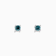 The 14K White Gold Blue Diamond Stud Earrings, 1.03 TCW, feature round blue diamonds set in four-prong white gold settings and are shown on a plain white background.