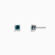 The 14K White Gold Blue Diamond Stud Earrings, 1.03 TCW, feature round blue diamonds set in four-prong white gold settings and are shown on a plain white background.
