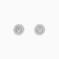 Pave Classica 14K White Gold Diamond Stud Earrings featuring a central diamond accented by a halo of smaller diamonds, set in elegant 14K white gold for a timeless, classic look.