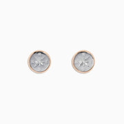 The Novelty 14K Two Tone Gold Diamond Compass Stud Earrings feature a raised silver compass design with cardinal directions and a thin two tone gold rim, shown on a plain white background.